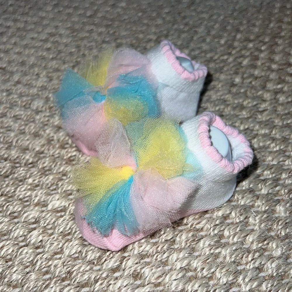 Cheerleading Rainbow Baby Tulle Flower Socks & Headband